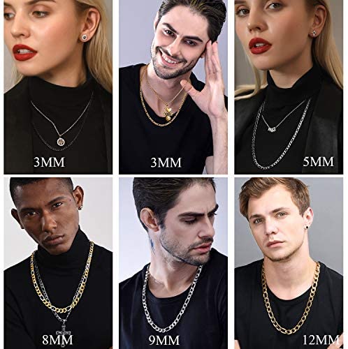 3mm-12mm Figaro - 18K Gold Plated Italian Style Necklace Figaro Jewelry Set-2