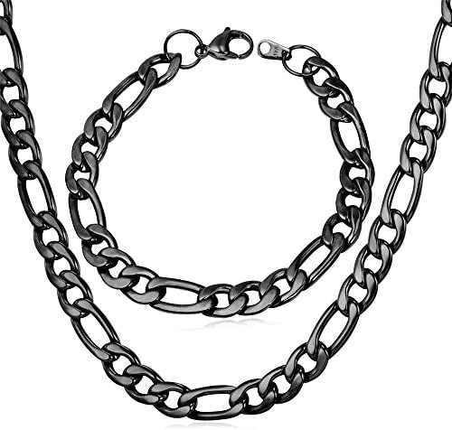 3mm-12mm Figaro - 18K Gold Plated Italian Style Necklace Figaro Jewelry Set-6