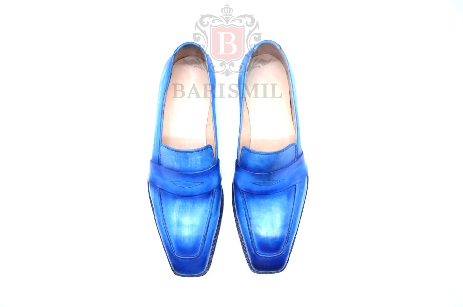 Venice - Blue Patina Leather Penny Loafers