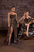 STRAPLESS FITTED GLITTER EMBELLISHED GOWN CDJ872-5