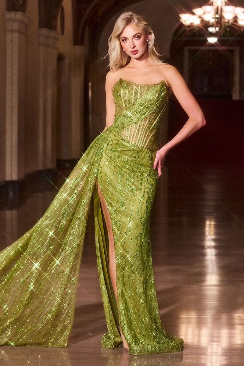 STRAPLESS FITTED GLITTER EMBELLISHED GOWN CDJ872-2