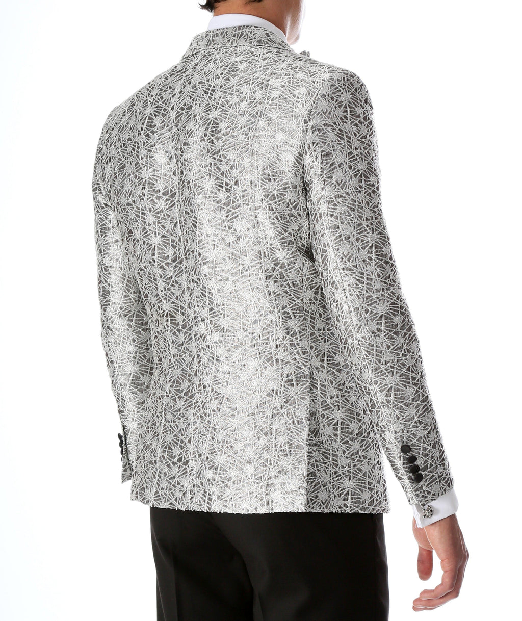 Men's Rene Abstract Silver Modern Fit Shawl Collar Tuxedo Blazer - Young Man’s Prom Wear-2