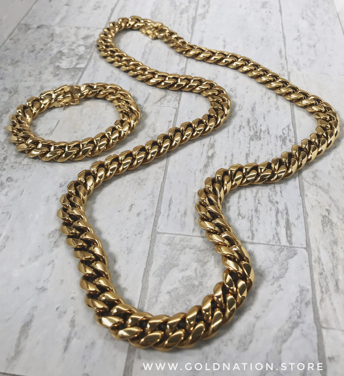 14mm Miami Cuban Link Necklace Box Lock Jewelry Set-4