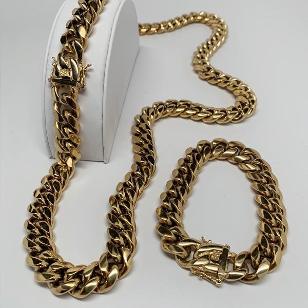 14mm Miami Cuban Link Necklace Box Lock Jewelry Set-3