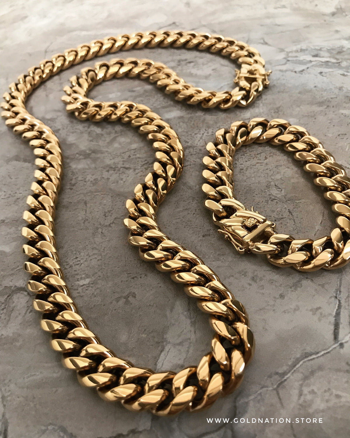 14mm Miami Cuban Link Necklace Box Lock Jewelry Set-2