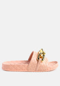 Miami Shot Bling Chain Strap Woven Slip On Flats-0