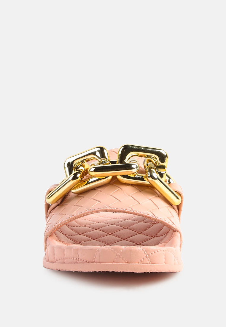 Miami Shot Bling Chain Strap Woven Slip On Flats-3