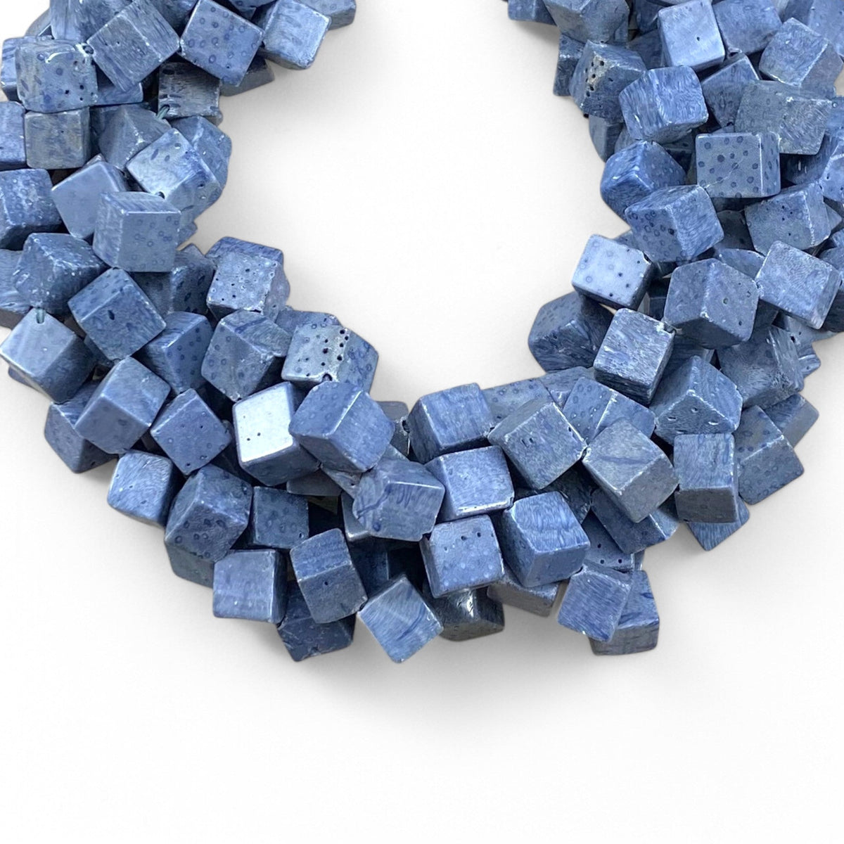 Natural Blue Coral Side Hole Cube 8-9mm 12-13mm-0
