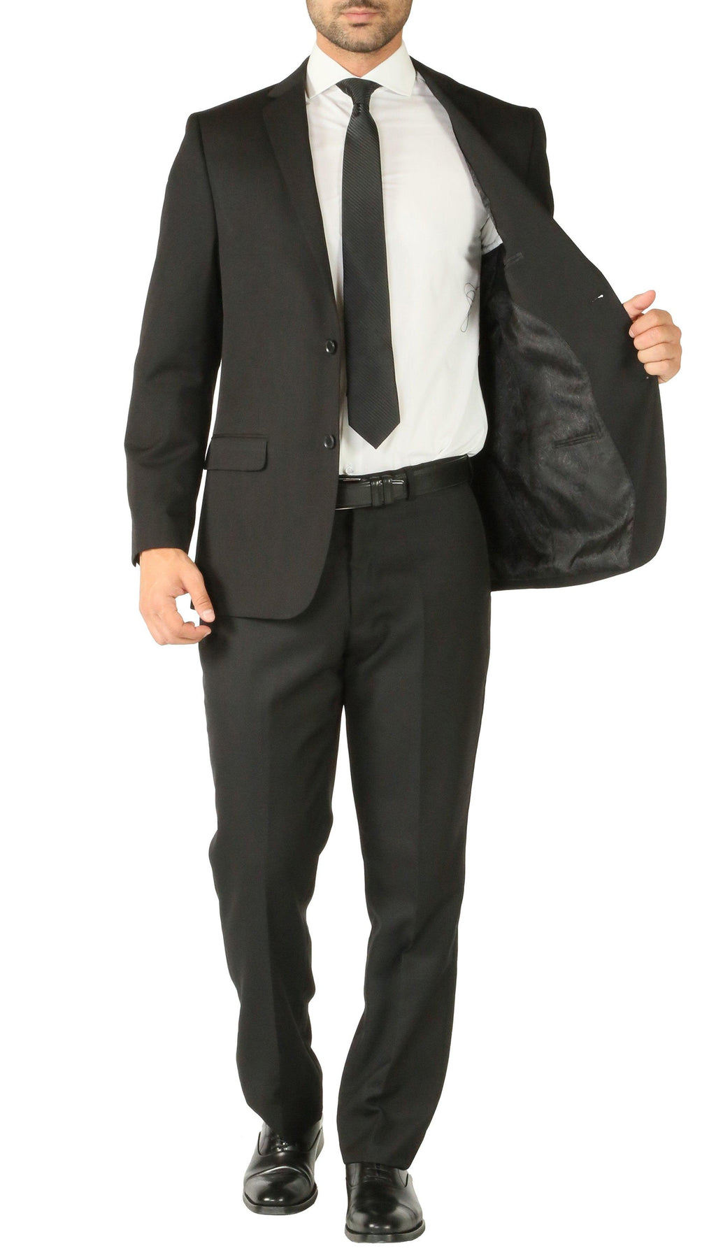 Rod Premium Black 2 Piece Wool Suit Stain Resistant Traveler Suit with 2 Pairs of Pants-0